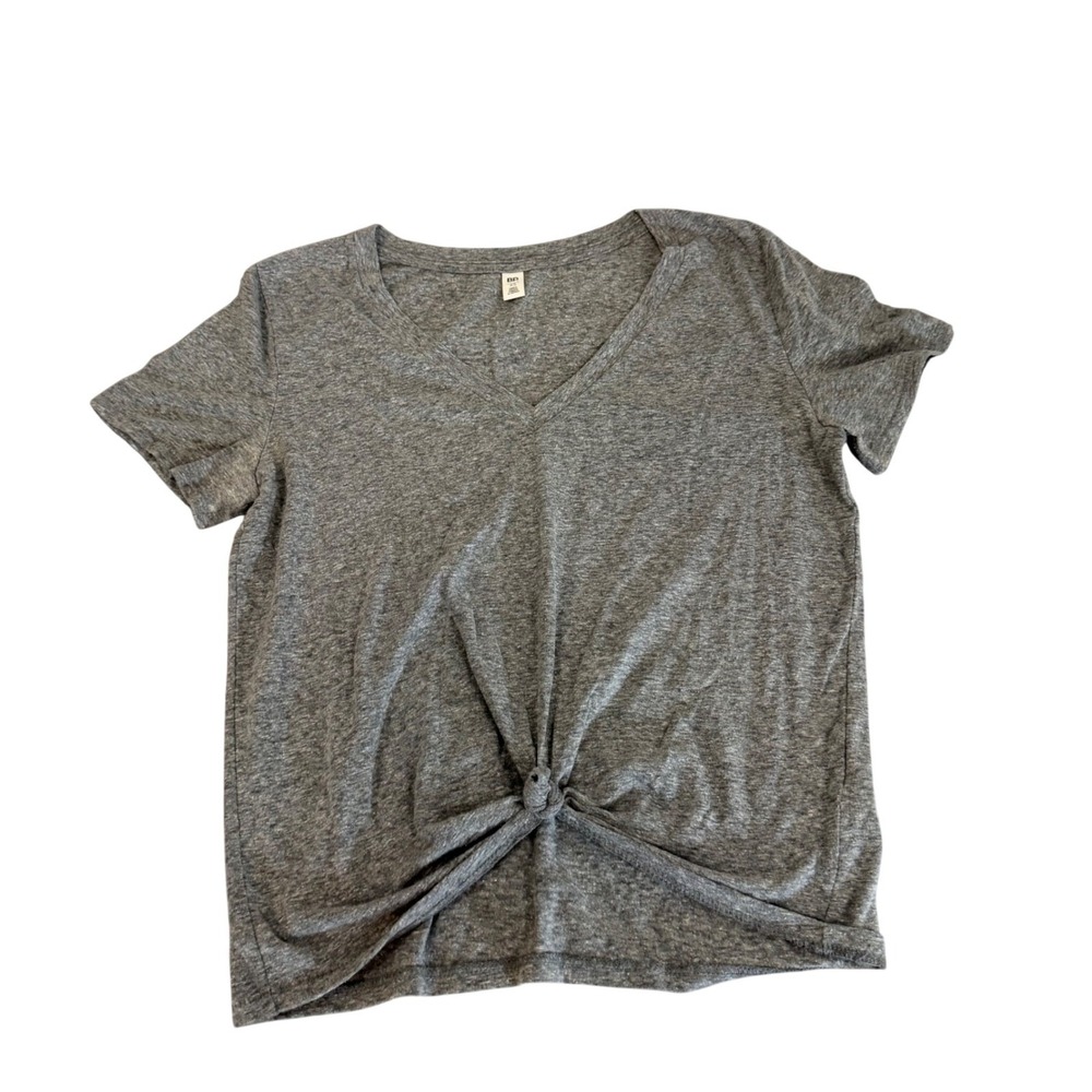 BP Womens Heather Grey Front Knot V-Neck Short Sleeve T-Shirt XS Relaxed Fit Tee